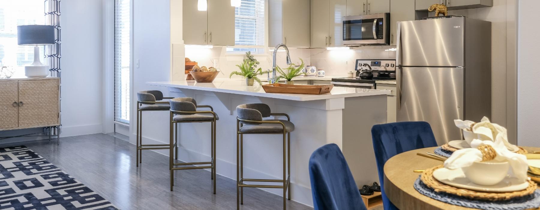 kitchen open to dining area