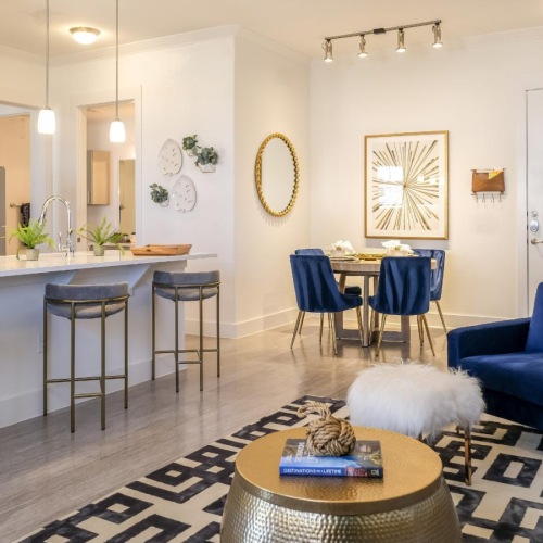 open living room adjacent to kitchen