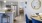 a kitchen with a dining table and a mirror